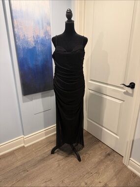 Zara Black Ruched Maxi Slip Dress